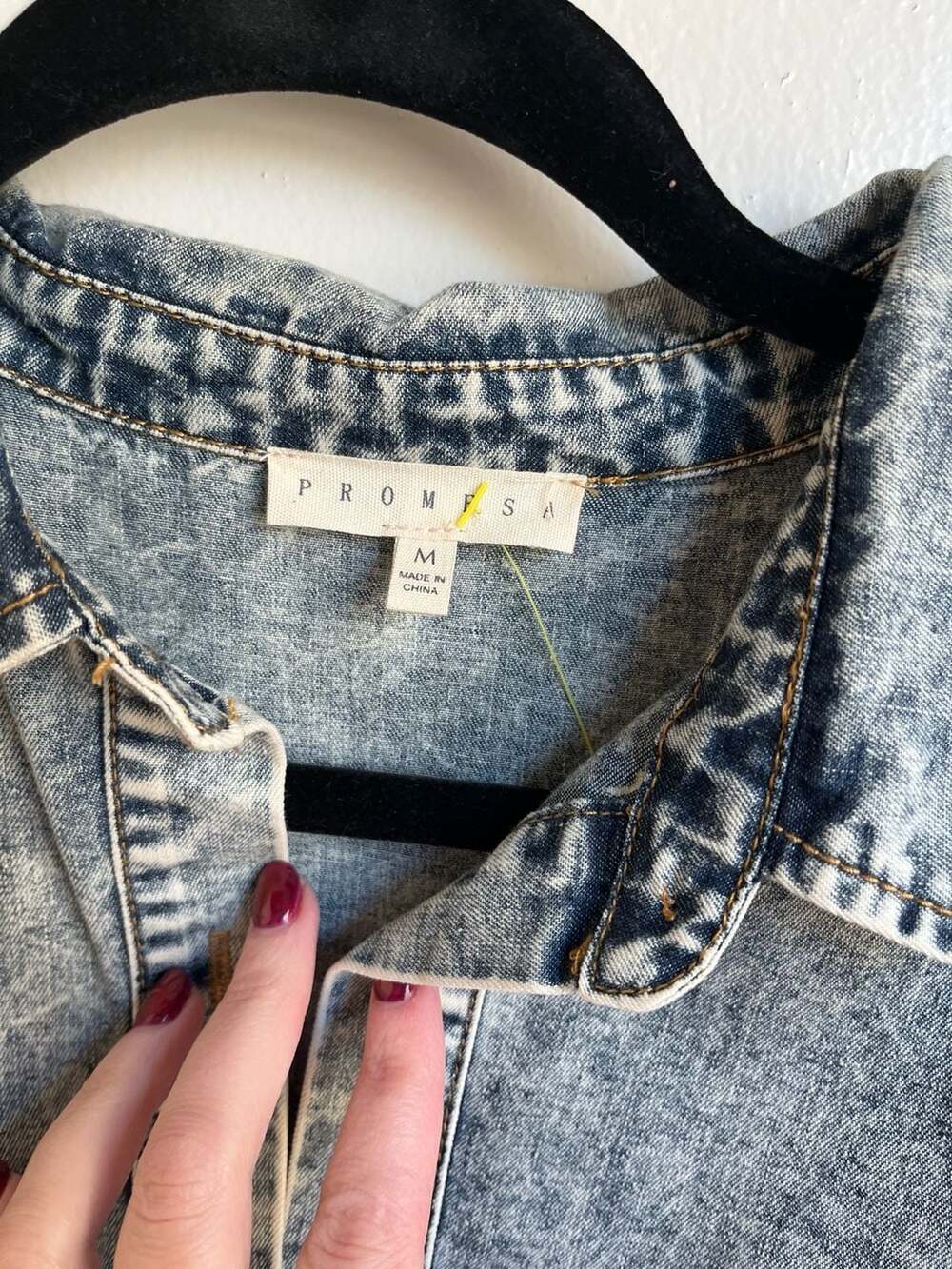 PROMESA Acid Wash Tiered Denim Mini Shirt Dress Medium